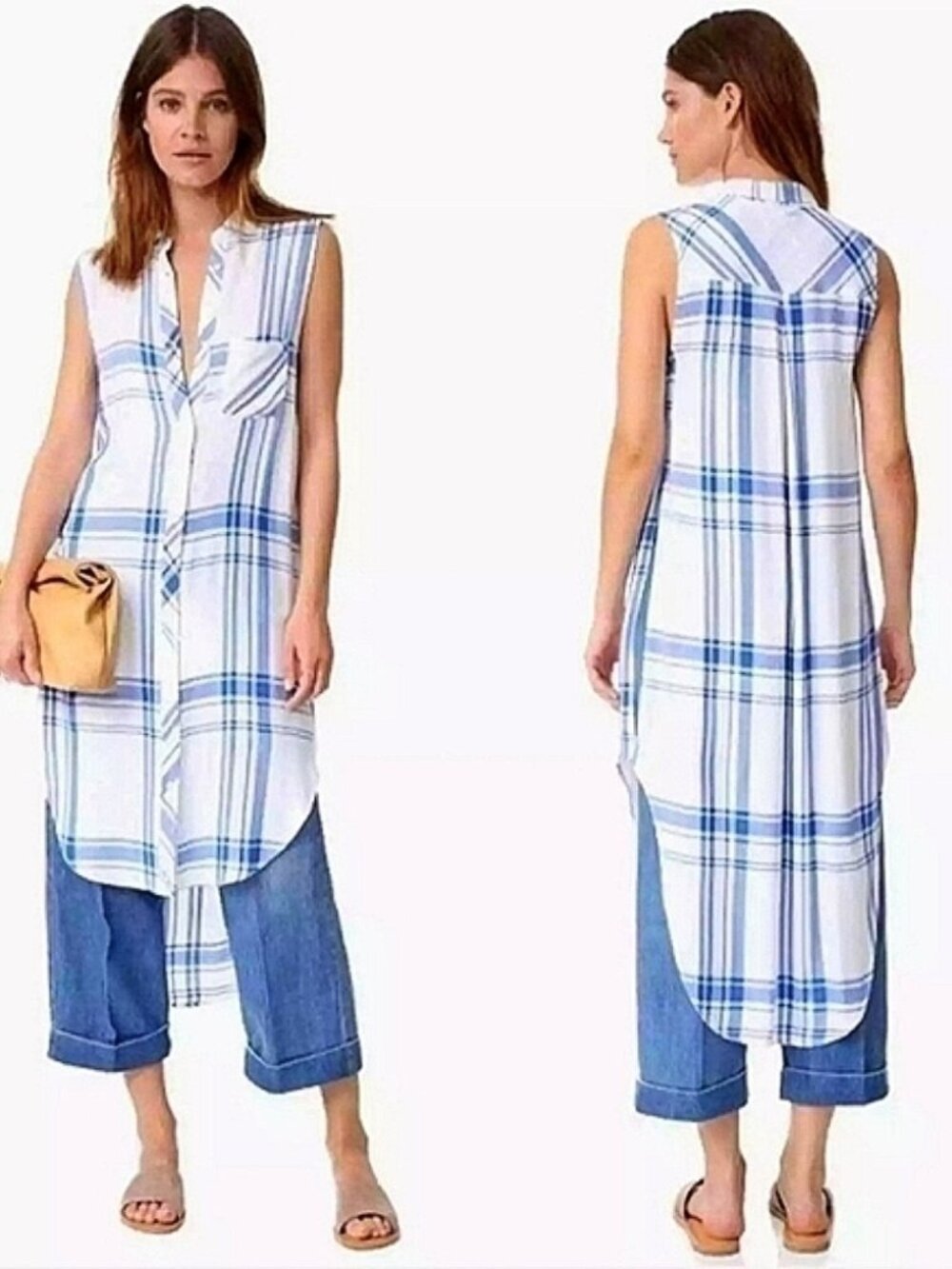 Rails ~ new~ Jordyn White/Marina Plaid Long Slit Tunic in size Small